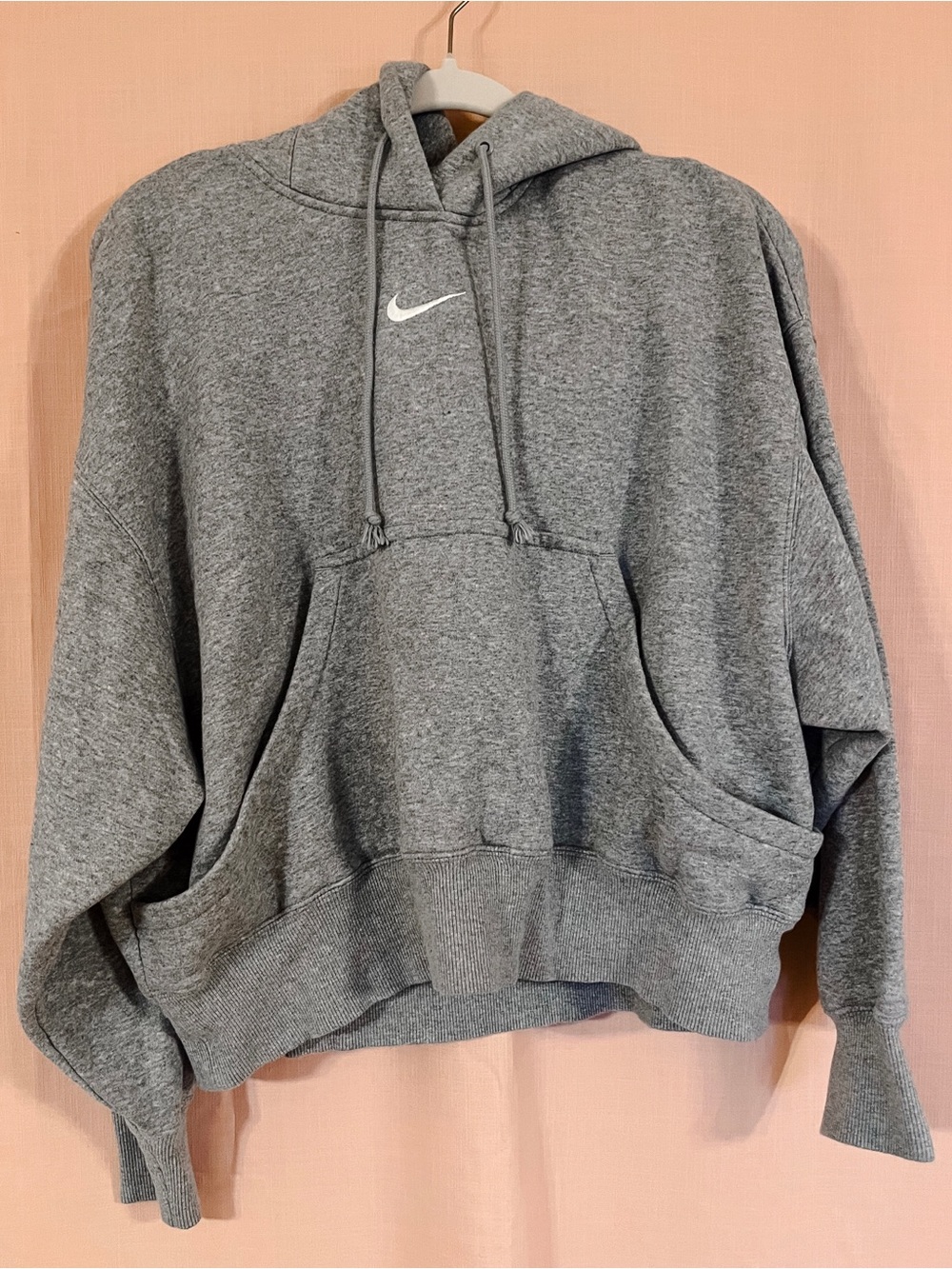 Nike Gray Pullover Hoodie with White Swoosh - Women's Cropped Style